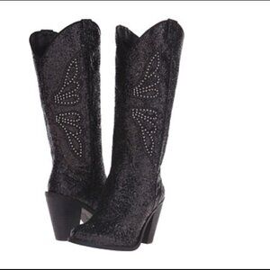 Jessica Simpson Caralee Black Chunky Glitter Western Boots - Size 6M